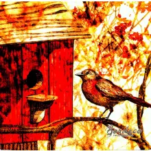 Serwetka do decoupage ptaszek i czerwona budka dla ptaków 33x33 IHR Unikat